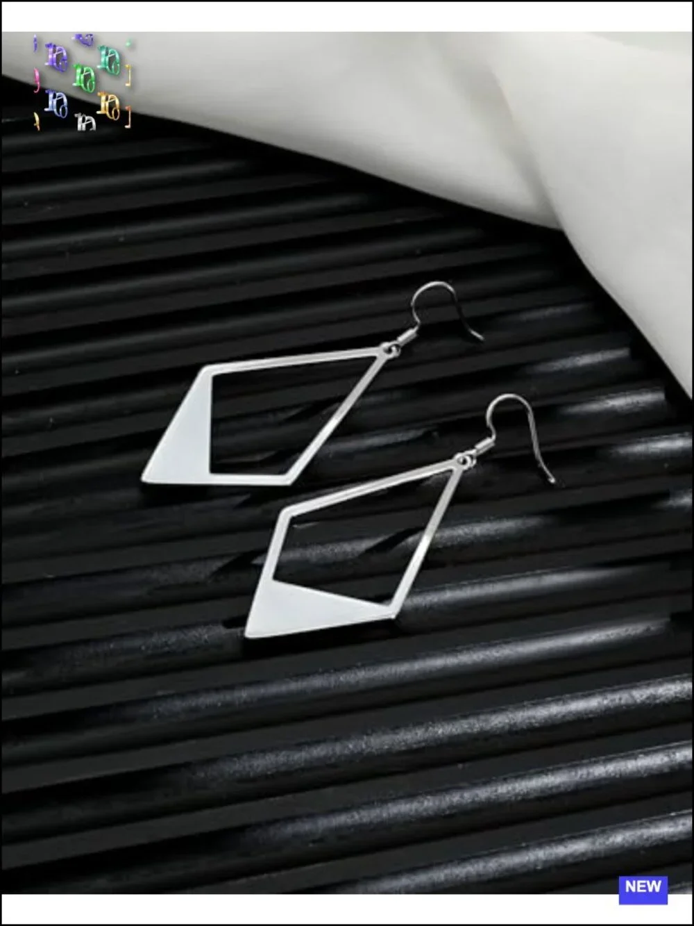 Silver Rhombus Geometric Dangle Drop Earrings Minimalist Statement